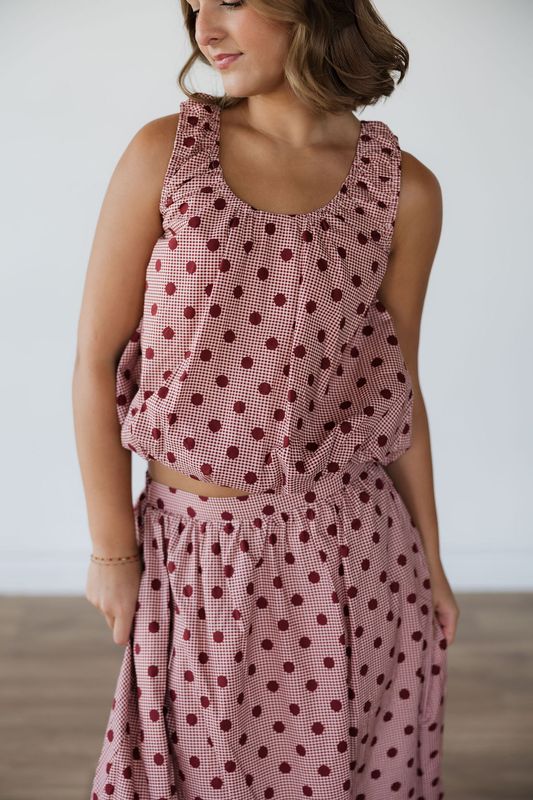 Gingham Polka Dot Tank &amp; Midi Skirt Set