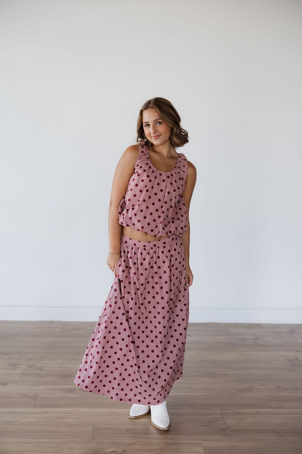 Gingham Polka Dot Tank &amp; Midi Skirt Set