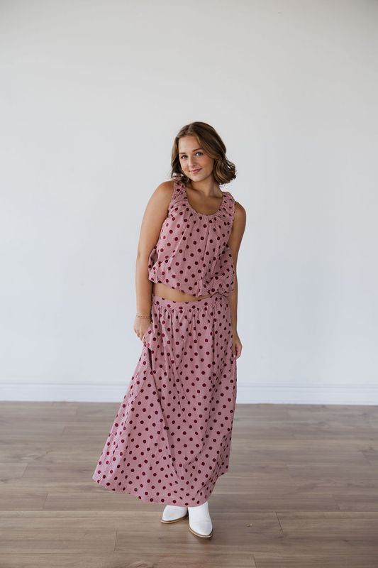 Gingham Polka Dot Tank &amp; Midi Skirt Set