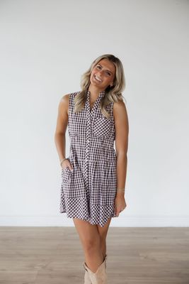 Sleeveless Collared Gingham Dress