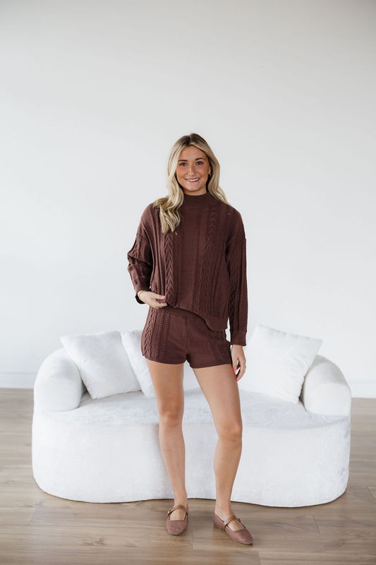Cable Knit  Mock Neck Sweater and Shorts Set
