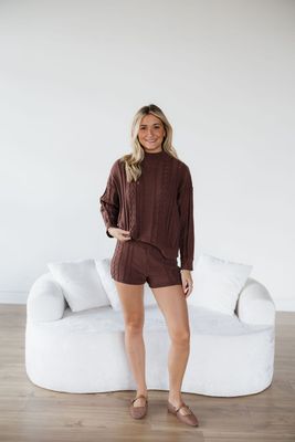 Cable Knit  Mock Neck Sweater and Shorts Set