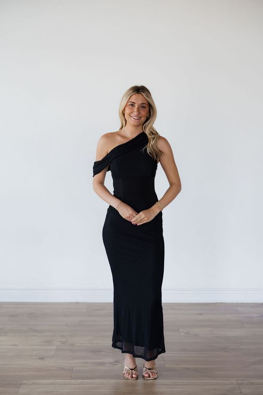 One Shoulder Asymmetric Neckline Maxi