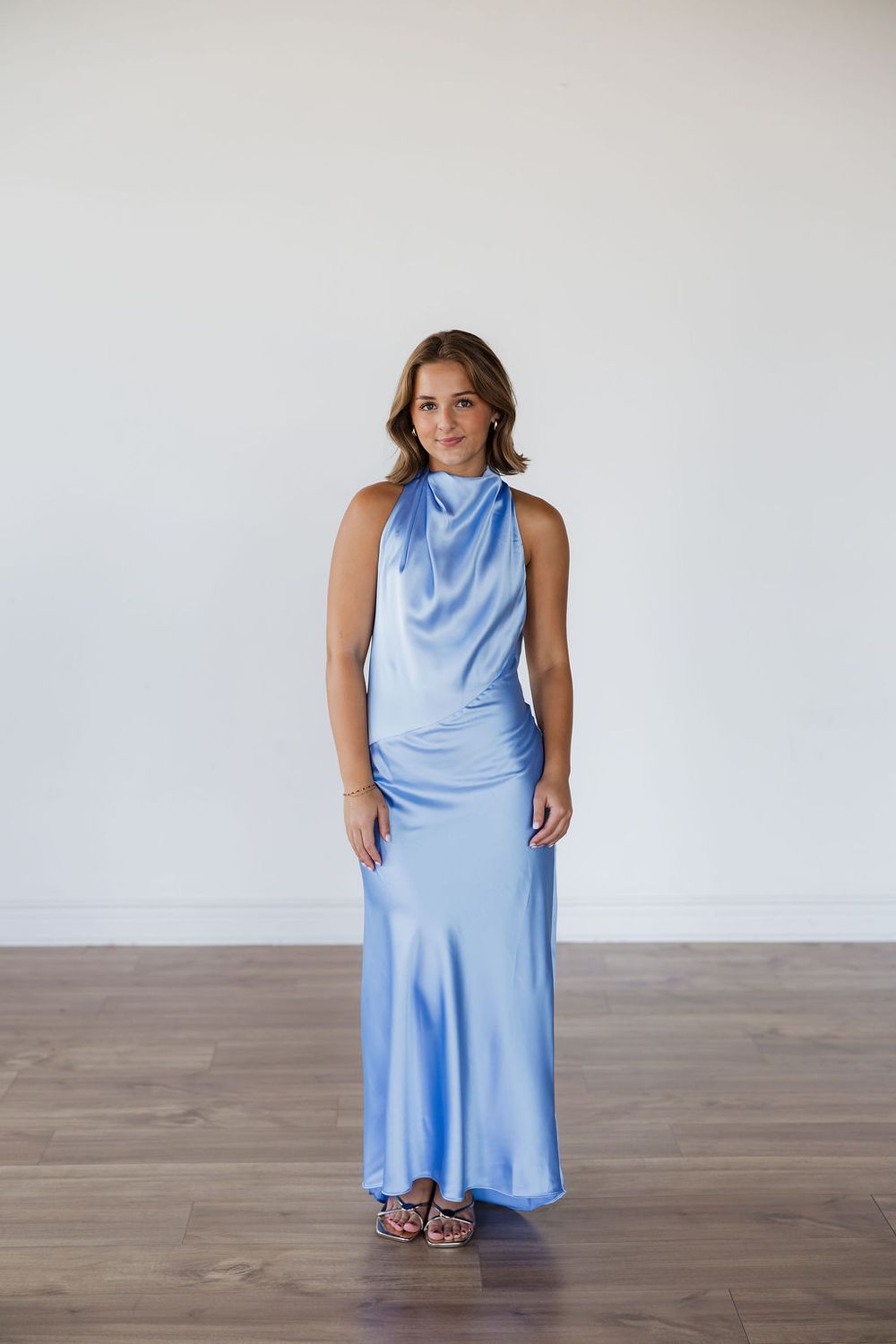 Satin Halter Neck Open Back Maxi Dress