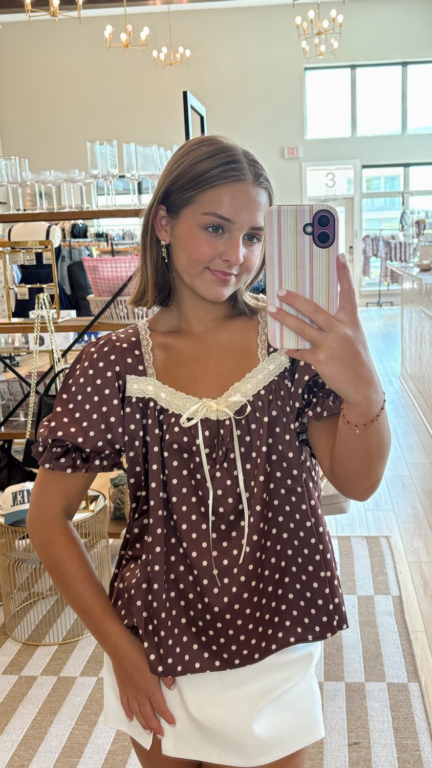 Satin Polka Dot Puff Sleeve Top