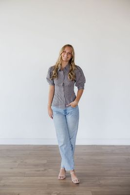 Gingham Puff Sleeve Blouse