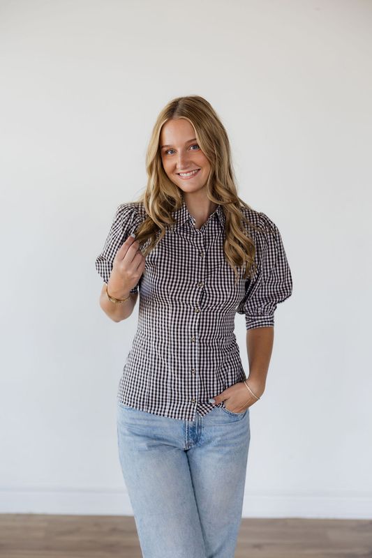Gingham Puff Sleeve Blouse