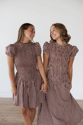 Plaid Smocked Waist Puff Sleeve Maxi