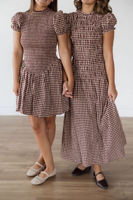 Plaid Smocked Waist Puff Sleeve Maxi
