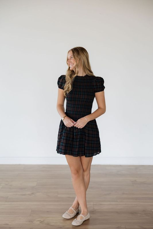 Plaid Smocked Mini Dress