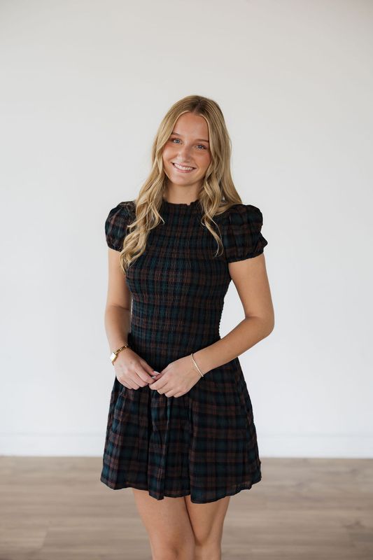 Plaid Smocked Mini Dress