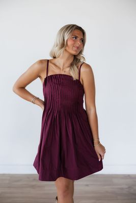 Pleated Front Thin Strap Mini Dress