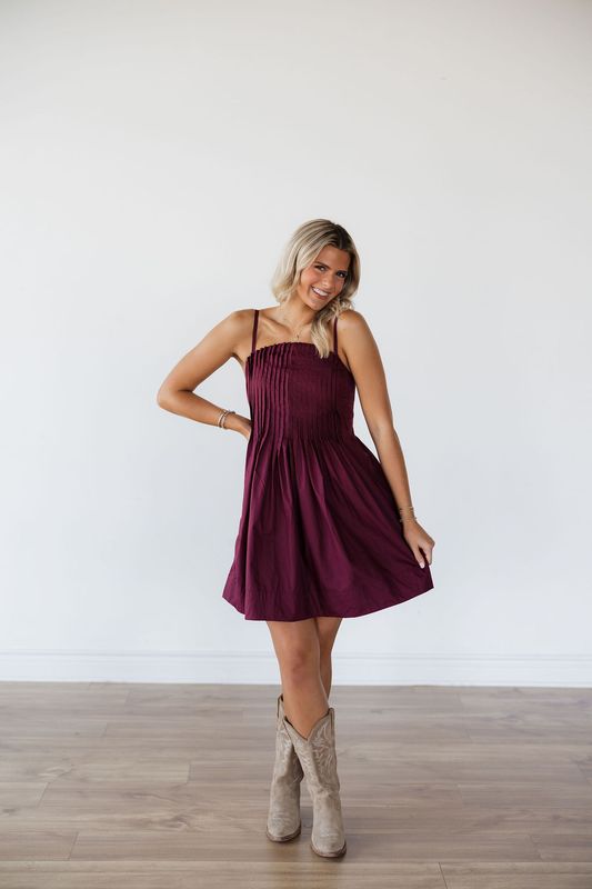 Pleated Front Thin Strap Mini Dress