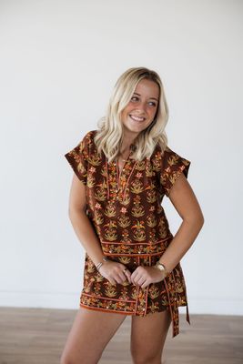 Floral Short Sleeve Contrast Trim Top