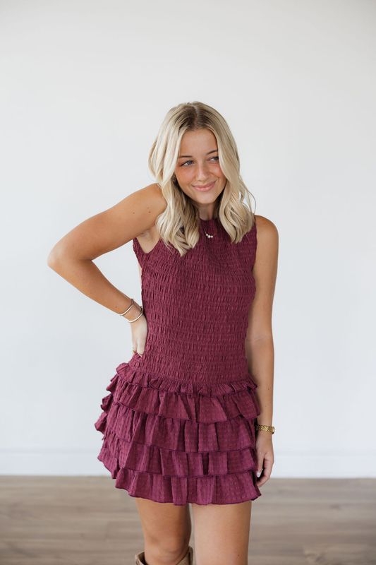 Sleeveless Smocked Ruffle Mini Dress