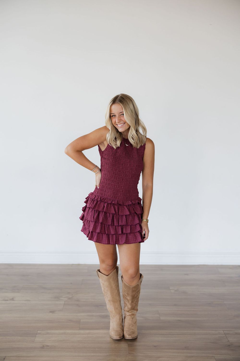 Sleeveless Smocked Ruffle Mini Dress