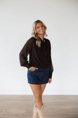 Ascot Neck Sheer Long Sleeve Blouse