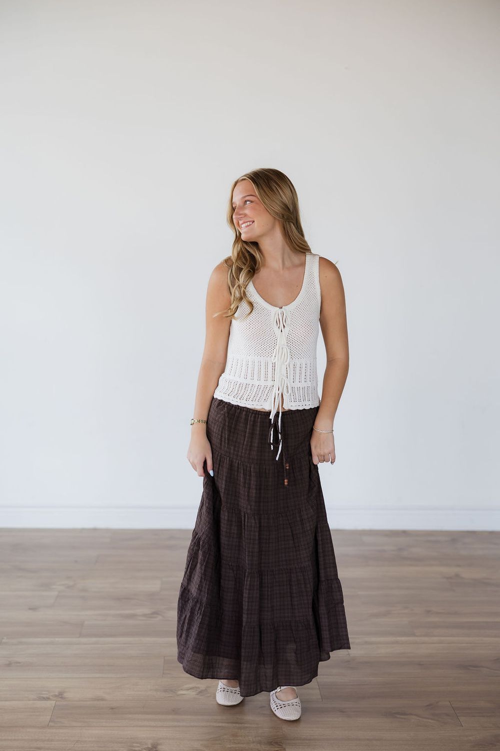 Woven Tiered Midi Skirt 