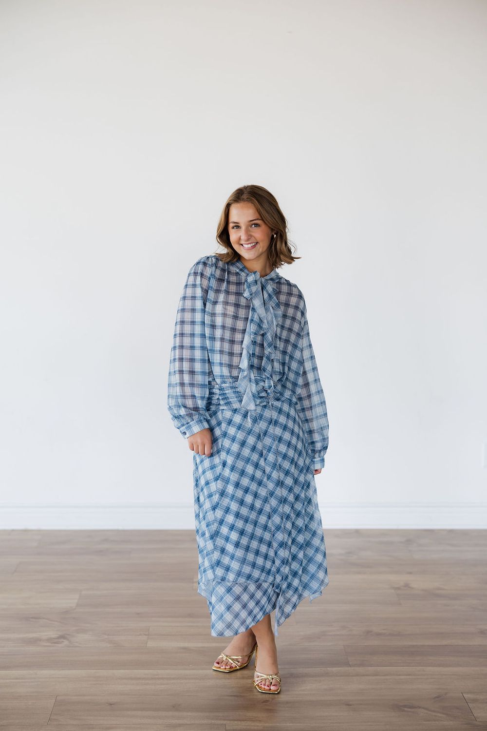 Plaid Asymmetric Hem Skirt