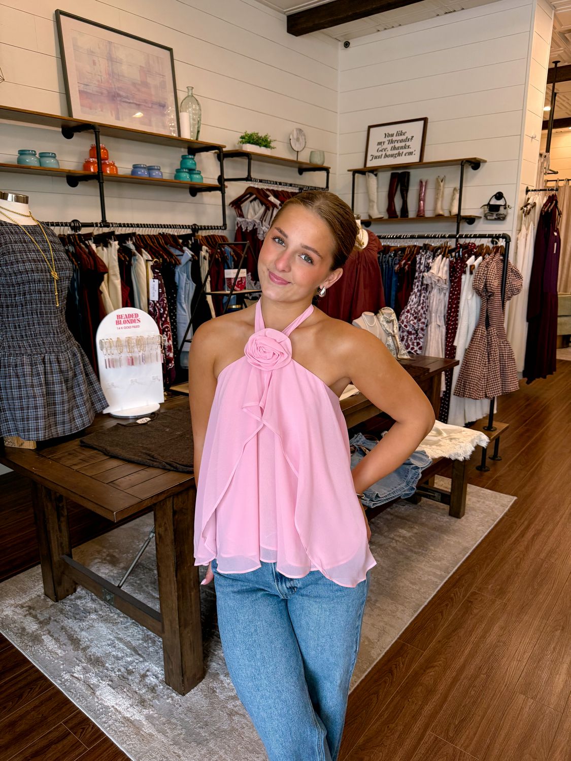 Rosette Halter Neck Tank Top