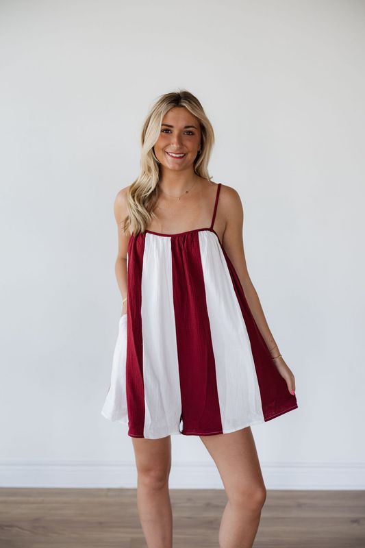 Thin Strap Gauze Striped Romper