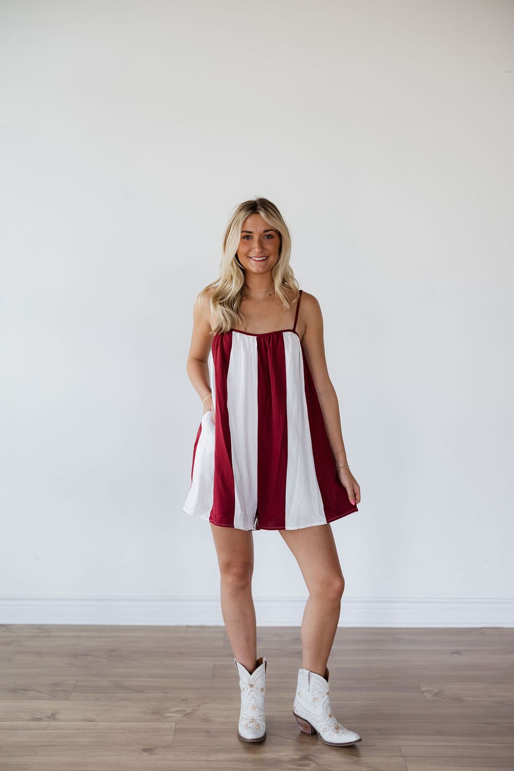 Thin Strap Gauze Striped Romper