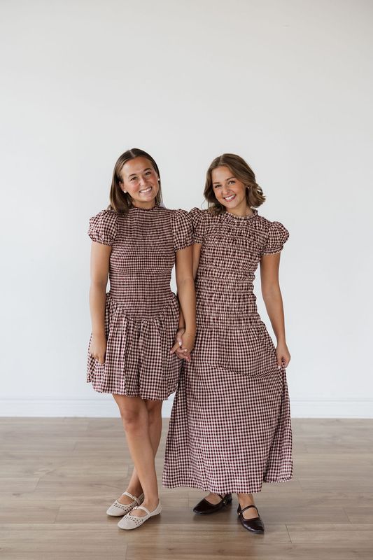 Plaid Puff Sleeve Smocked Mini Dress