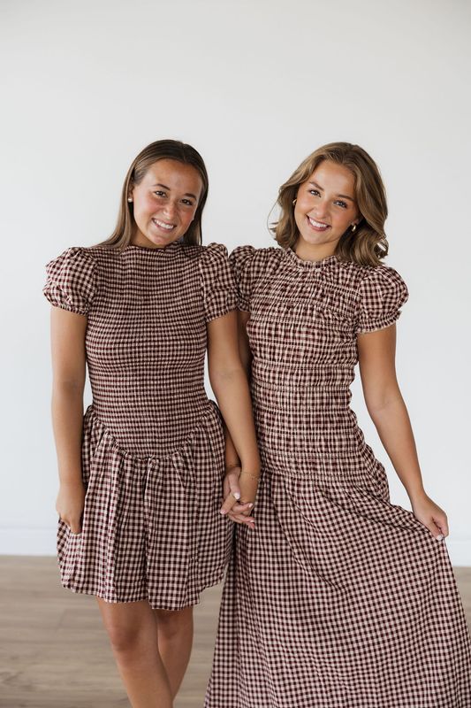 Plaid Puff Sleeve Smocked Mini Dress
