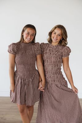 Plaid Puff Sleeve Smocked Mini Dress