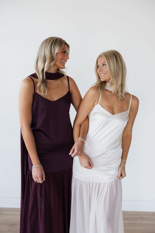 Classic Slip Maxi Dress W/ Dramatic Scarf