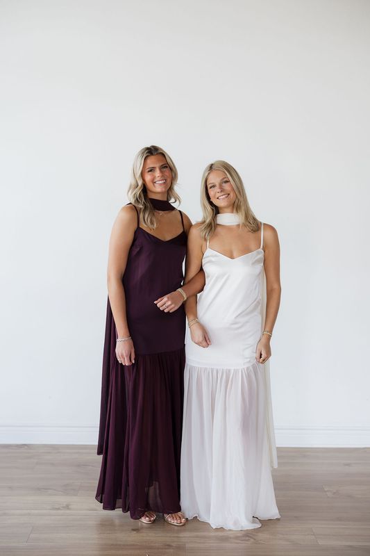 Classic Slip Maxi Dress W/ Dramatic Scarf
