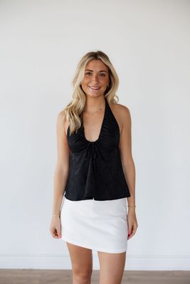 Tie Neck Jacquard Halter Top