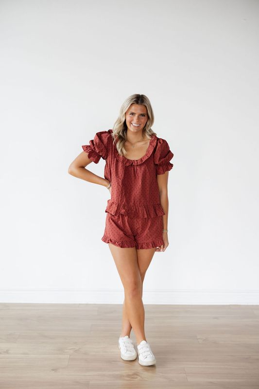 Frill Polka Dot Blouse &amp; Shorts Set