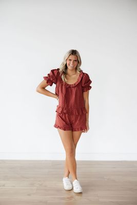 Frill Polka Dot Blouse &amp; Shorts Set