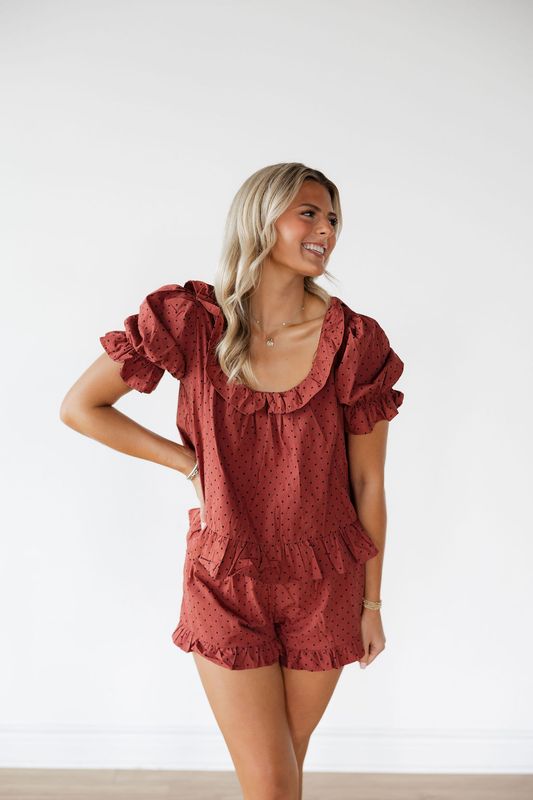 Frill Polka Dot Blouse &amp; Shorts Set