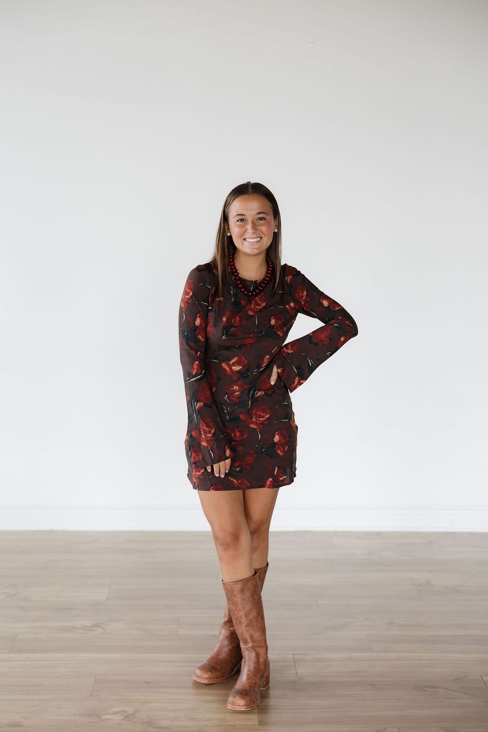 Boat Neck Floral Mini Dress