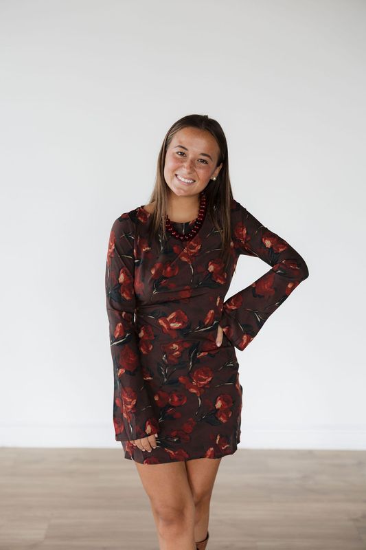 Boat Neck Floral Mini Dress