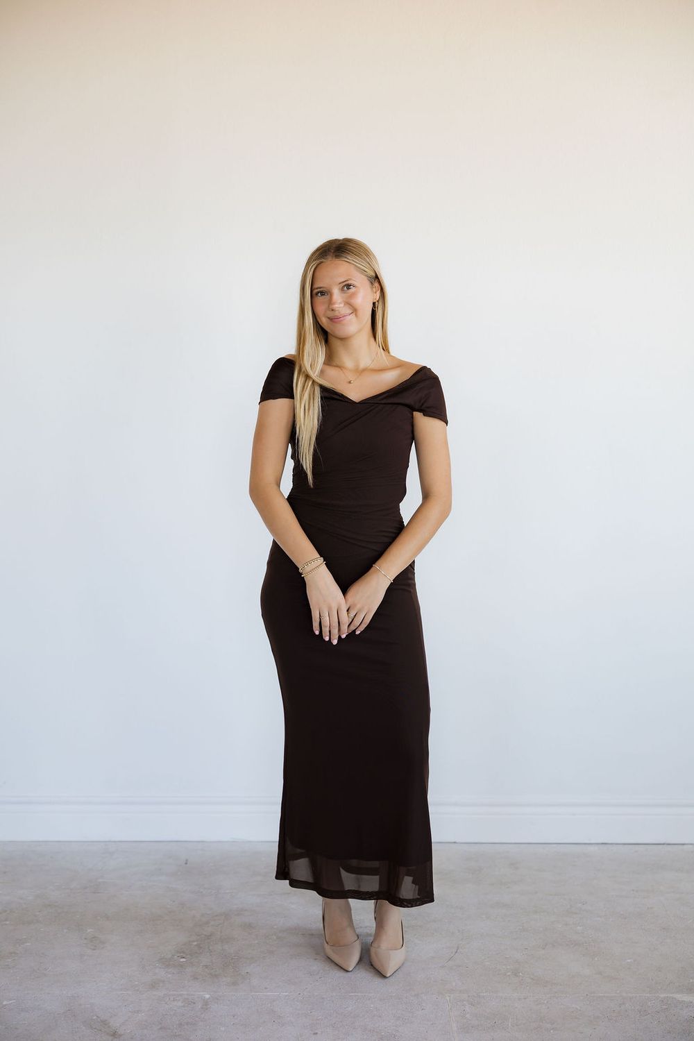 Off Shoulder Ruched Asymmetrical Midi
