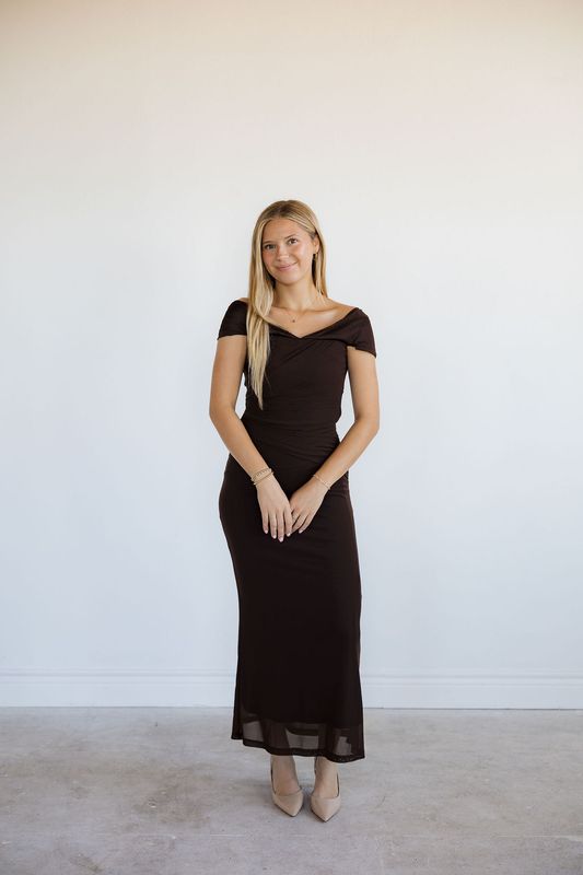 Off Shoulder Ruched Asymmetrical Midi