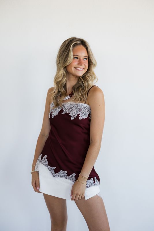 Satin Lace Trim Asymmetrical Top