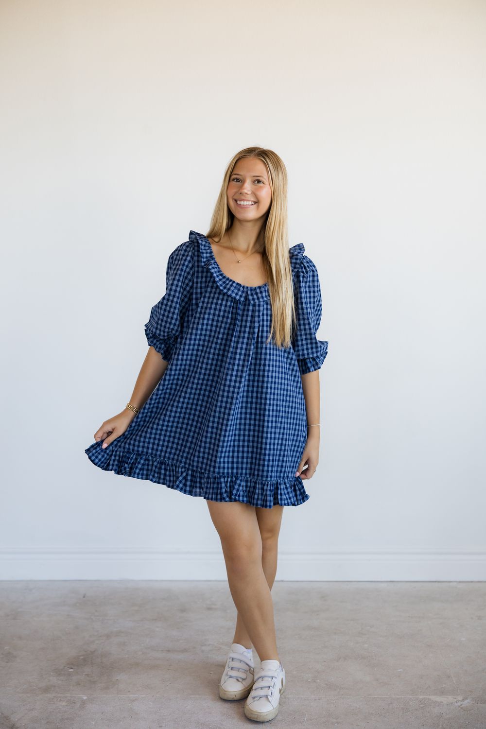 Gingham Ruffle Trim Babydoll Dress