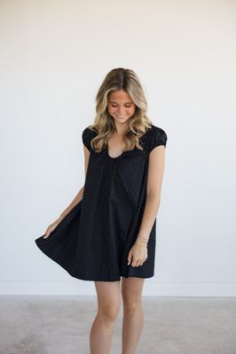 U-Neck Puff Sleeve Swing Mini Dress