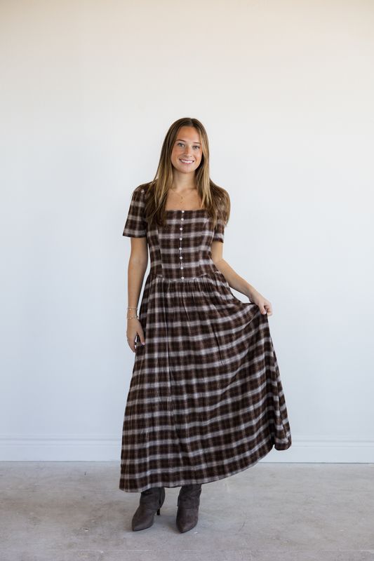 Plaid Short Sleeve Maxi Dress