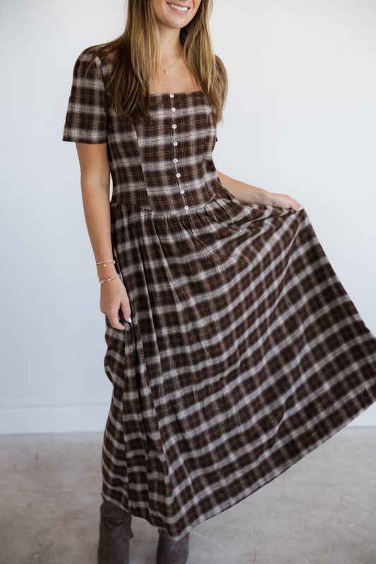 Plaid Short Sleeve Maxi Dress