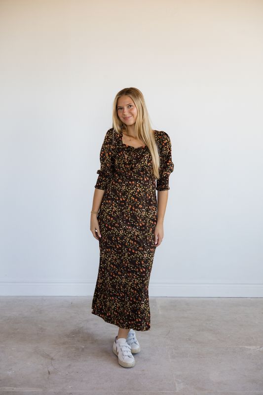 Smocked Floral Print Maxi