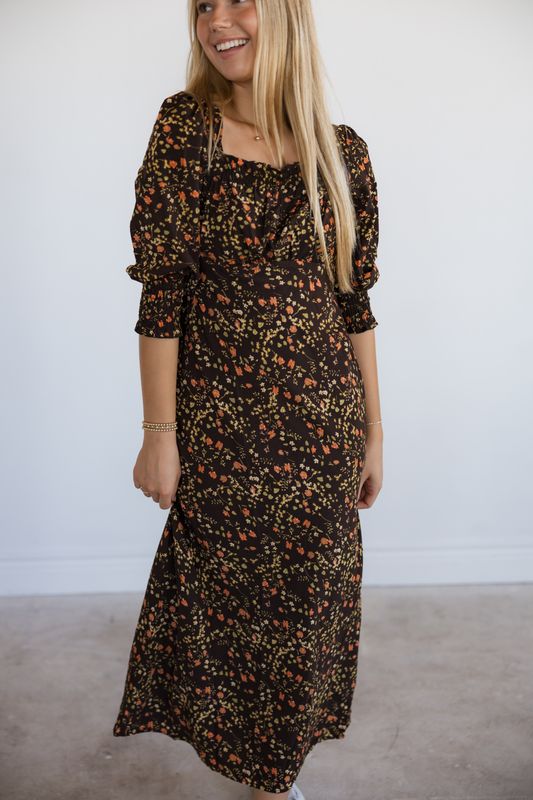 Smocked Floral Print Maxi