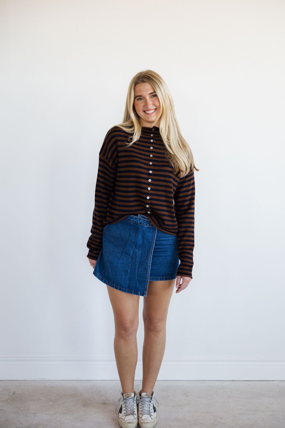 Knit Button Down Striped Sweater Top