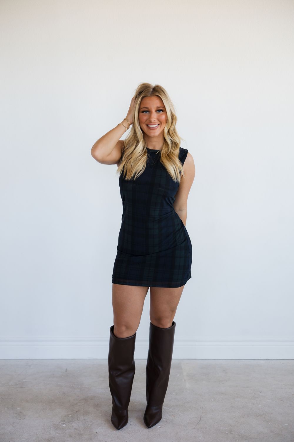 Plaid Mesh Mini Dress