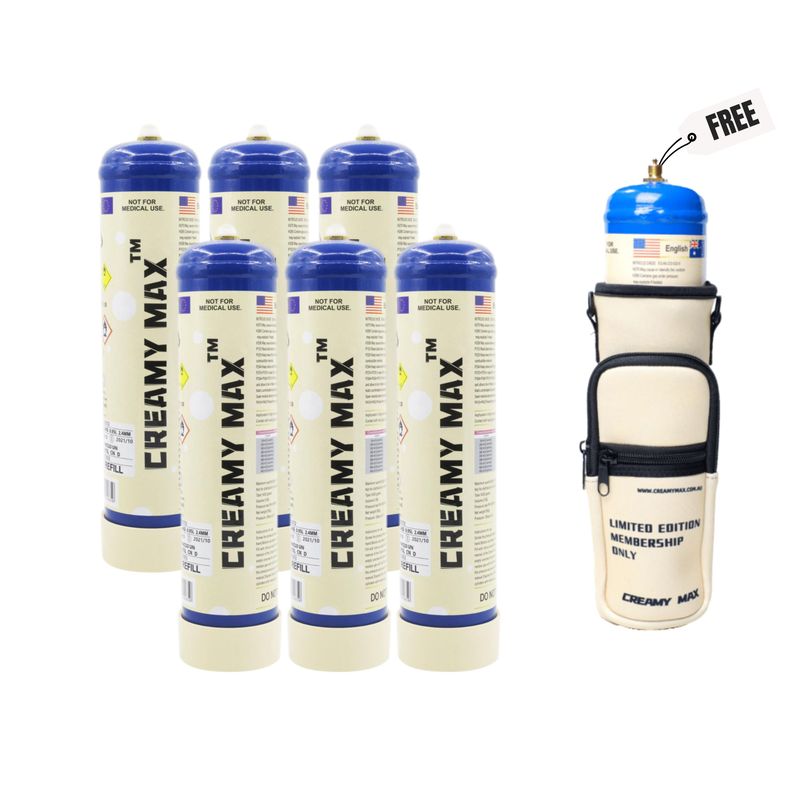 ONLY $169.99: 6 x CREAMY MAX 660G Cream Chargers + Free Tank &amp; Bag