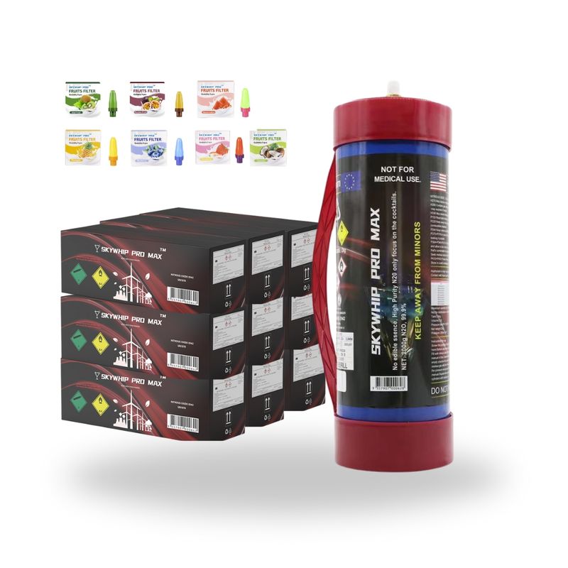 Party Special: 10 X SKYWHIP PRO MAX 3.3L Cream Charger + FREE SET OF FRUIT NOZZLES